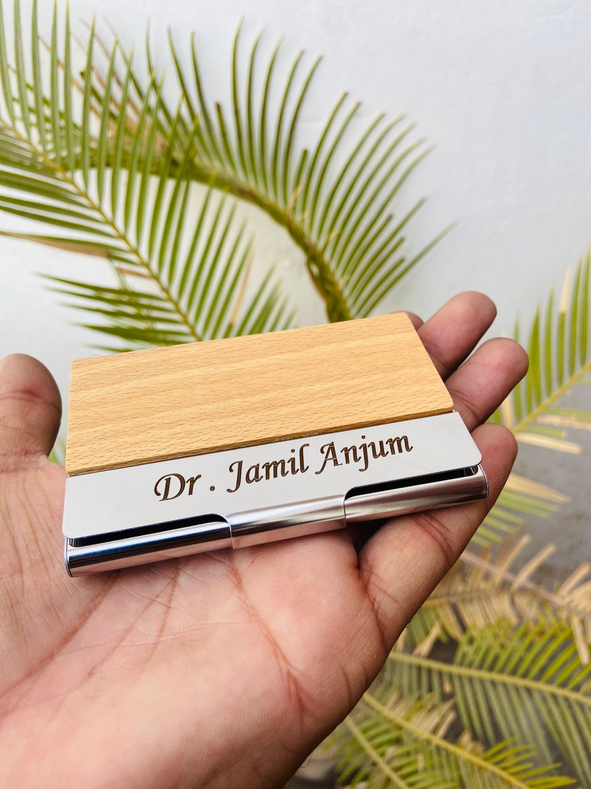 Wooden Style Card Holder With Name Engraving