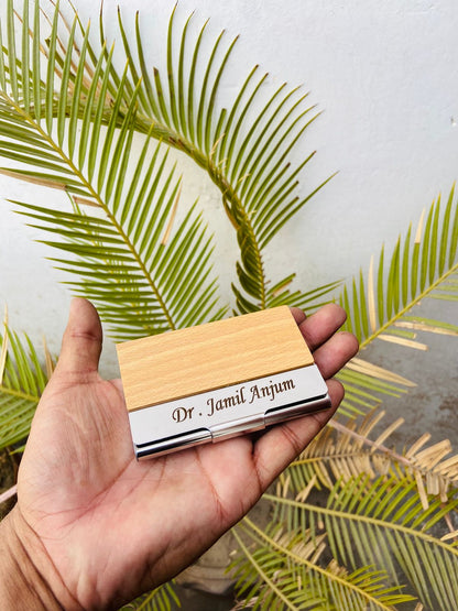 Wooden Style Card Holder With Name Engraving